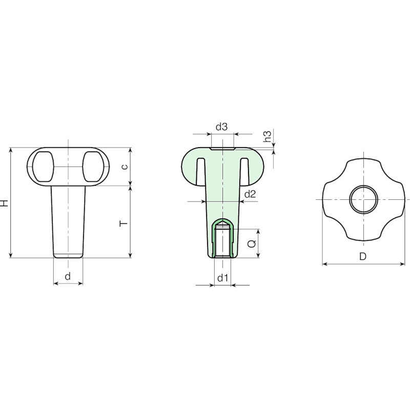 60mm x 80mm 4 Lobe Handwheel with Elongated Hub and Threaded Female Insert G734 Series G73460.0M0801 by Boteco