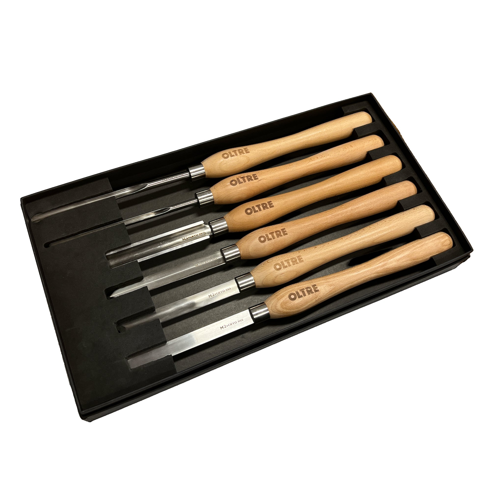 6Pce Woodturning Chisel Tool M2 CRYO HSS (Medium Turning Tools) Set by Oltre