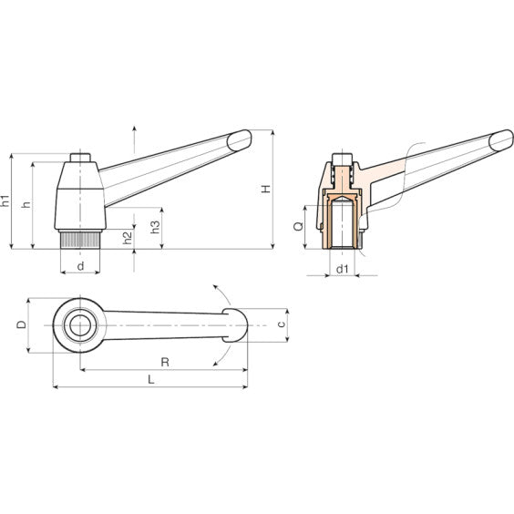 Indexed Clamping Lever With Button & Threaded Insert (A562) by Boteco