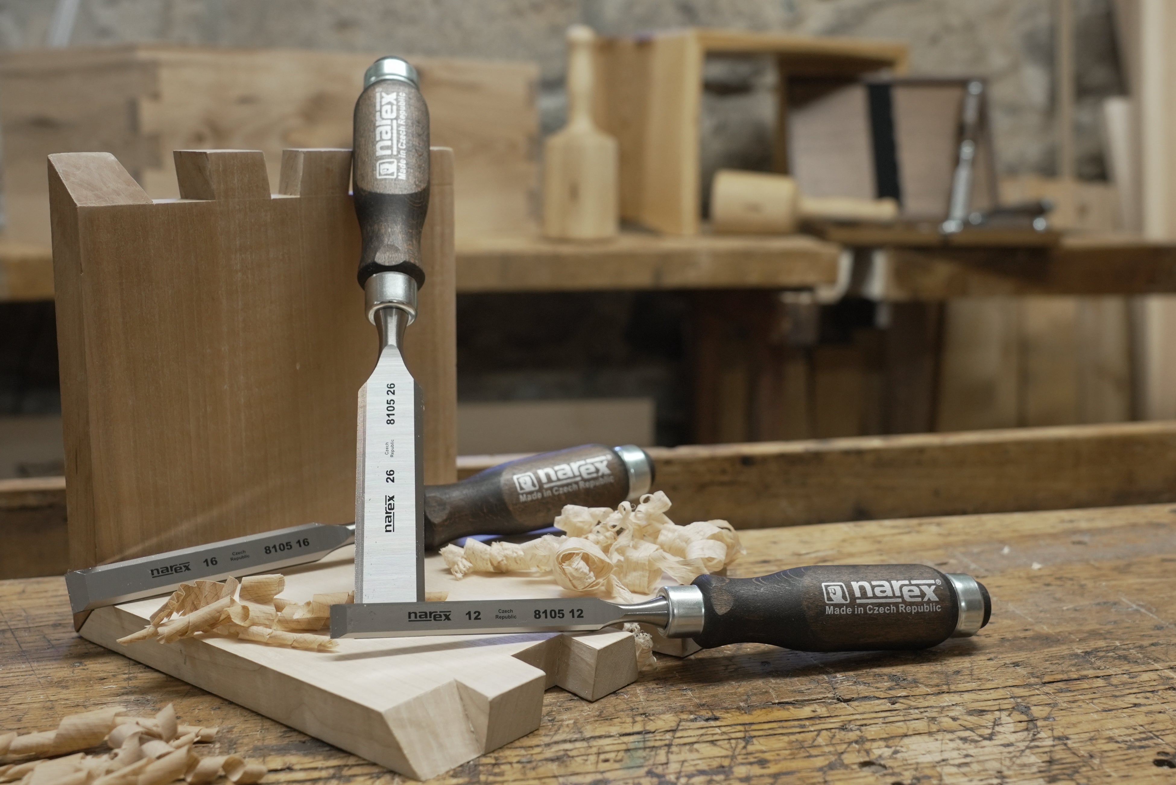 Set of Bevel Edge Chisels, WOOD LINE PROFI 6mm / 10mm / 12mm / 16mm / 20mm / 26mm 853053 by Narex