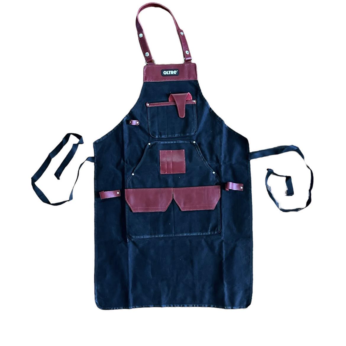 Black Canvas With Red Leather Apron By Oltre