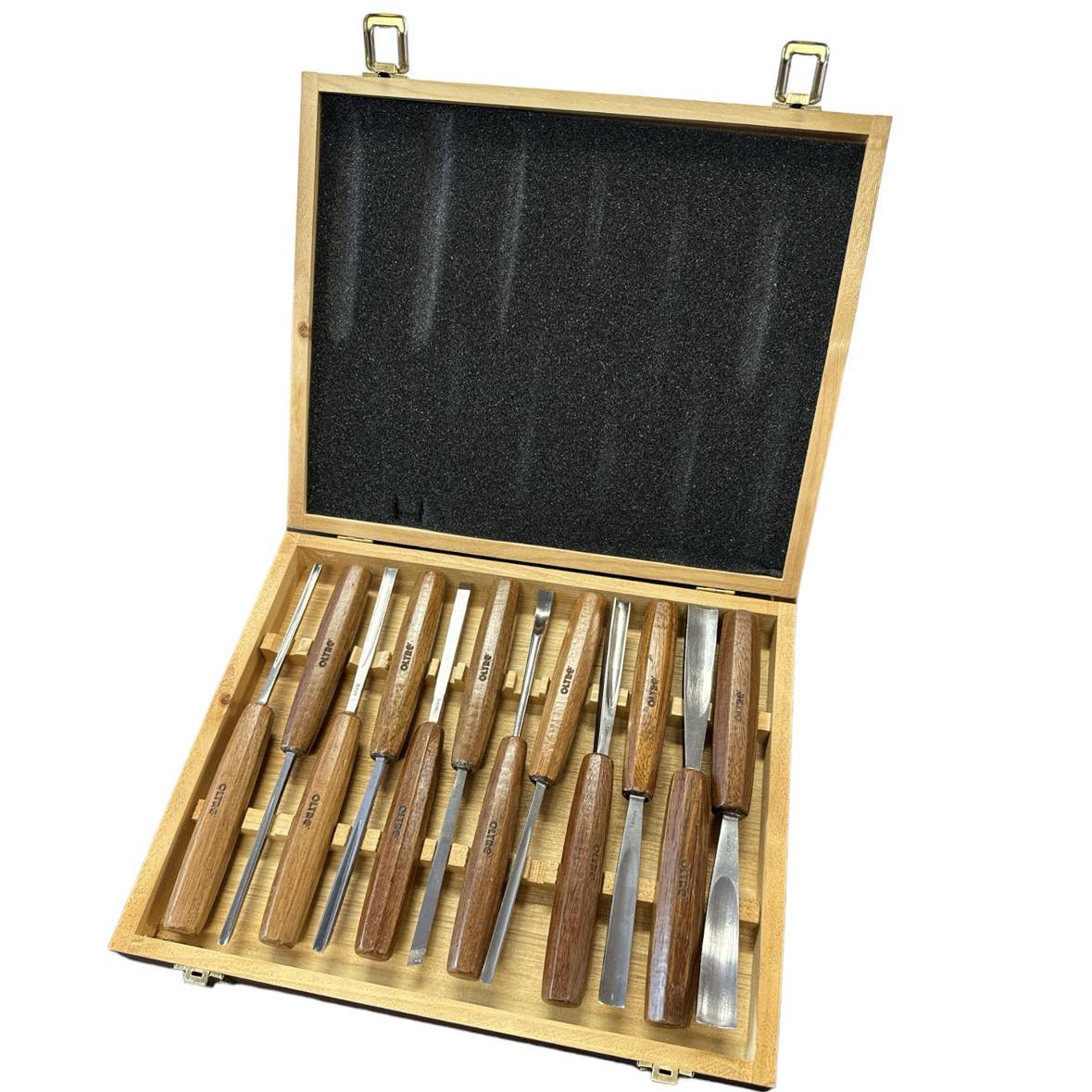 Oltre Wood Carving 12 Piece Tool Set in Wooden Box OT-CTS-12