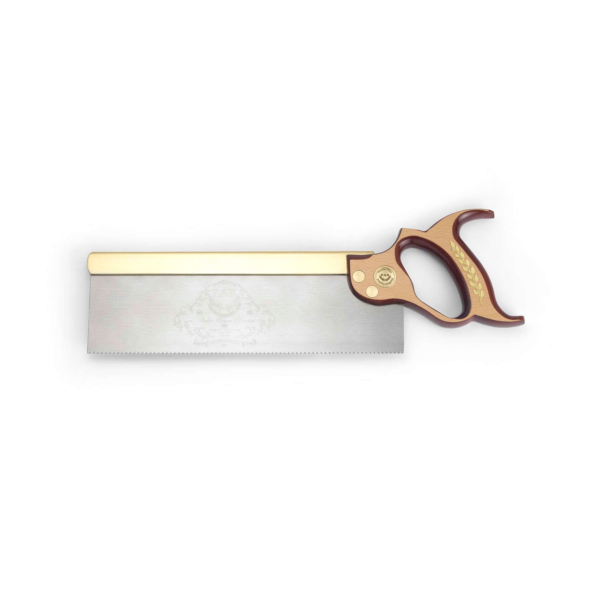 Tenon Saw with Brass Backed Blade and Two Toned Red Stain / Beech Handle with Gold Leaf by Pax