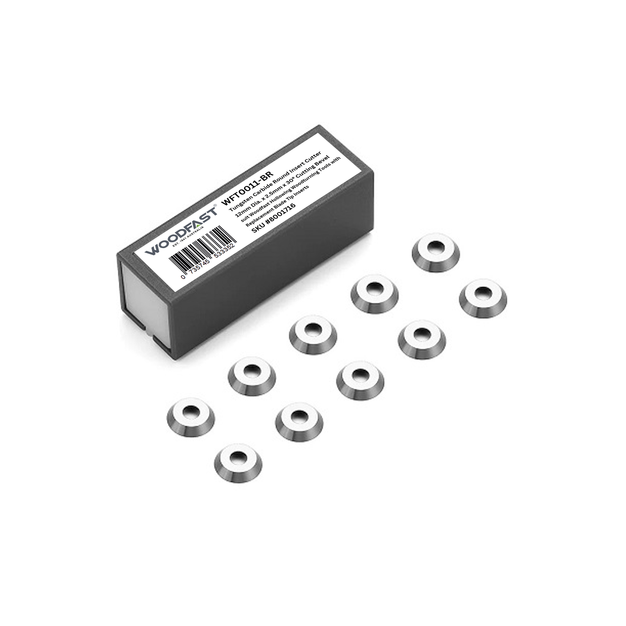 Woodfast Round Tungsten Carbide Insert Blade / Tip - 12mm × 2.5mm x 30° - Compatible with Woodfast WFT0011 Woodturning System