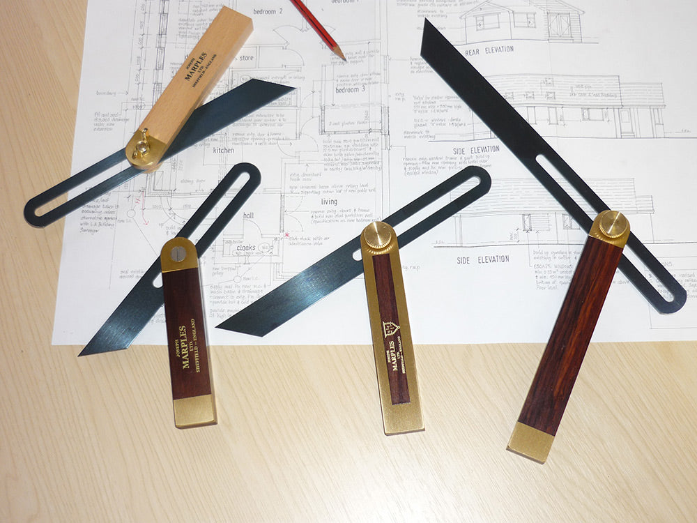 230mm (9") Beech Sliding Bevel / Adjustable Try Square with Brass Wing Locking Nut 211 by Joseph Marples