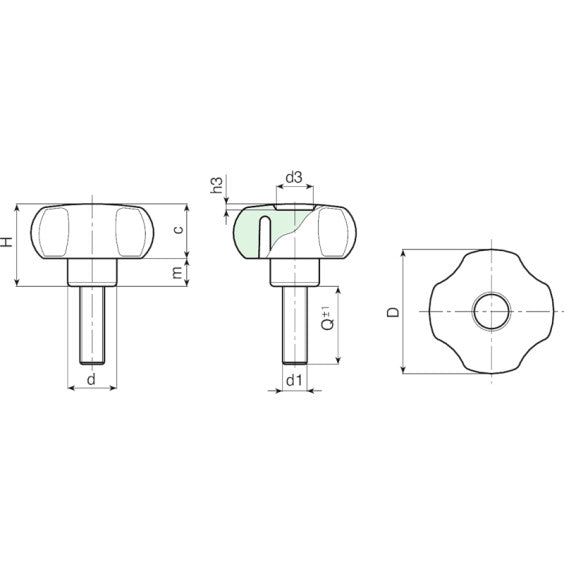 4-Lobe Handwheel with Threaded Stud