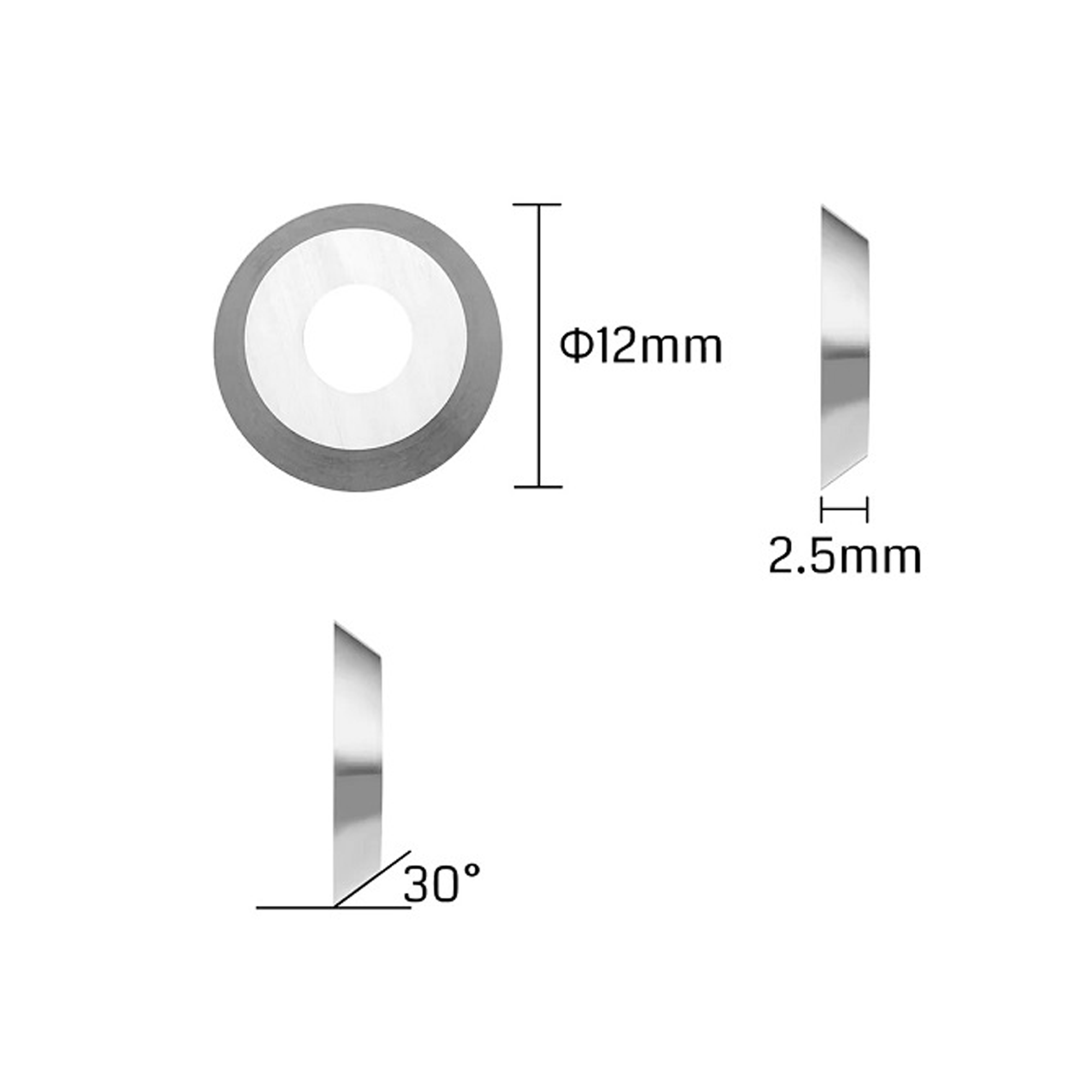 Round Tungsten Carbide Insert Blade / Tip - 12mm × 2.5mm x 30° - Compatible with Woodfast WFT0011 Woodturning System