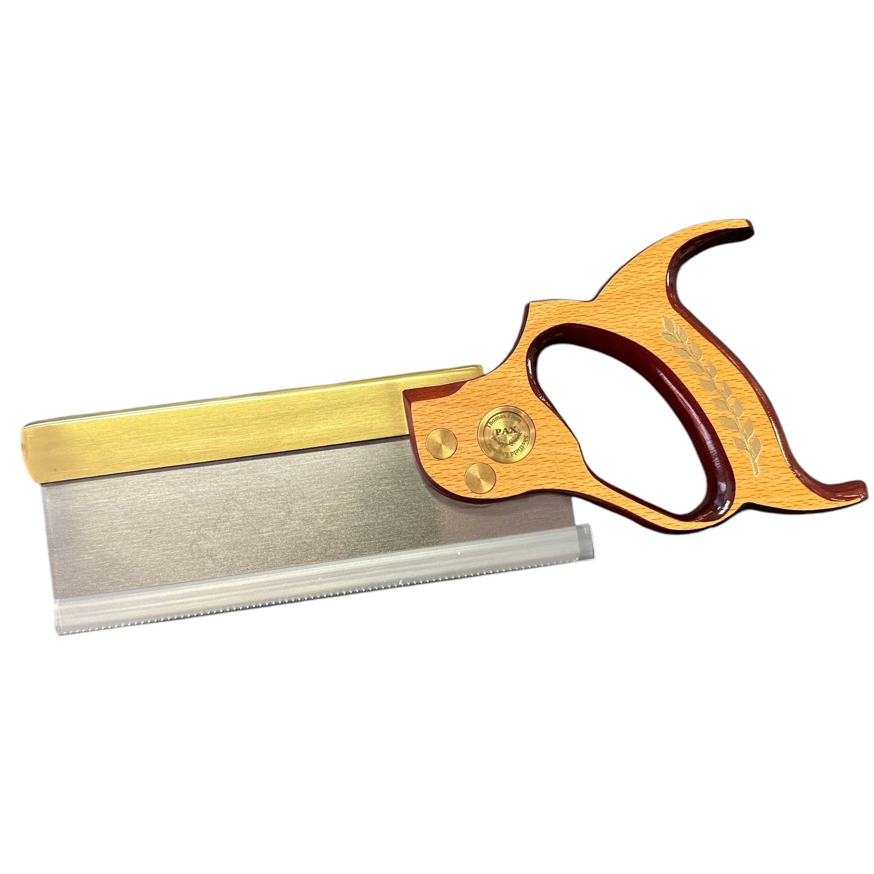 Tenon Saw with Brass Backed Blade and Two Toned Red Stain / Beech Handle with Gold Leaf by Pax