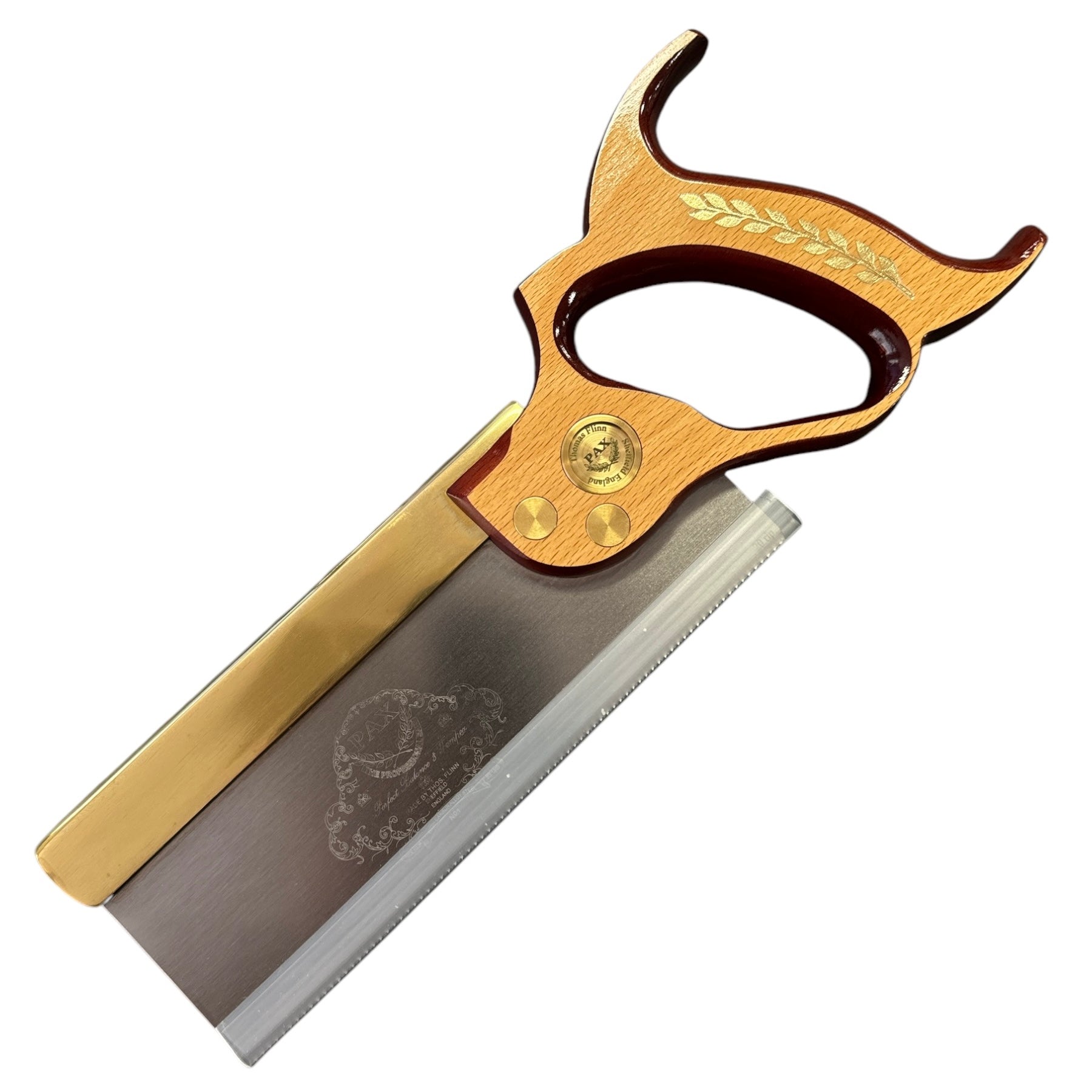 Tenon Saw with Brass Backed Blade and Two Toned Red Stain / Beech Handle with Gold Leaf by Pax