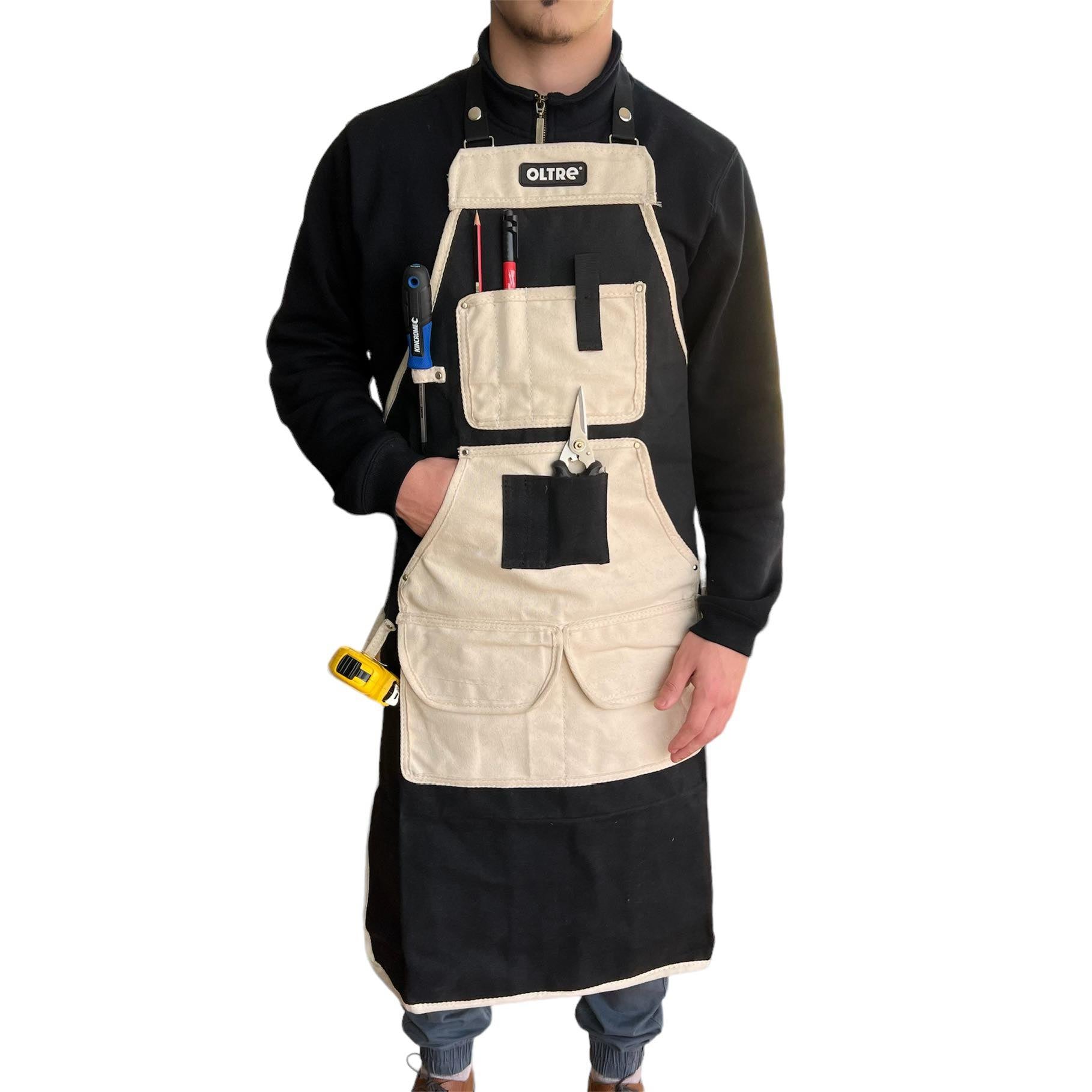 Cream and Black Canvas With Leather Apron By Oltre