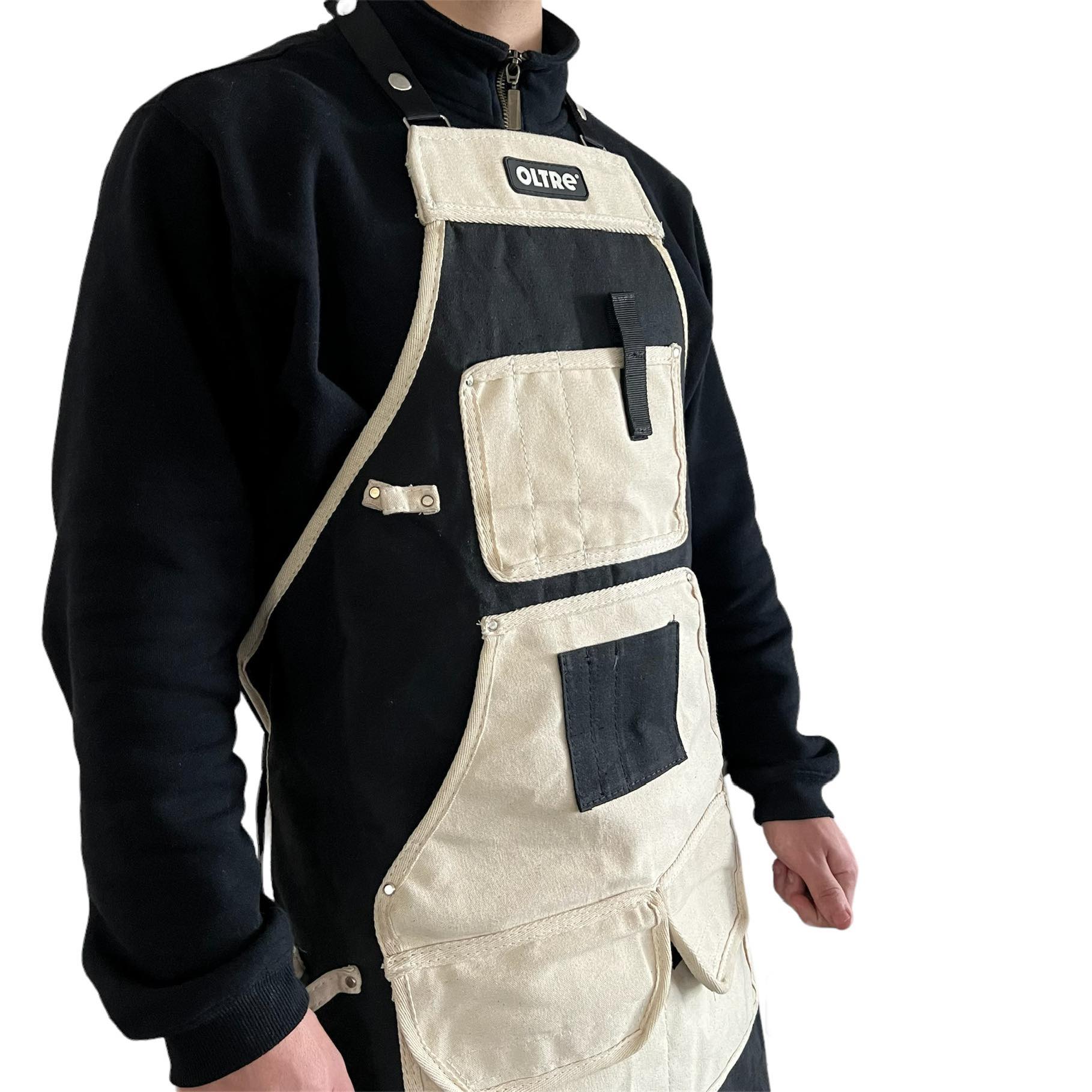 Cream and Black Canvas With Leather Apron By Oltre