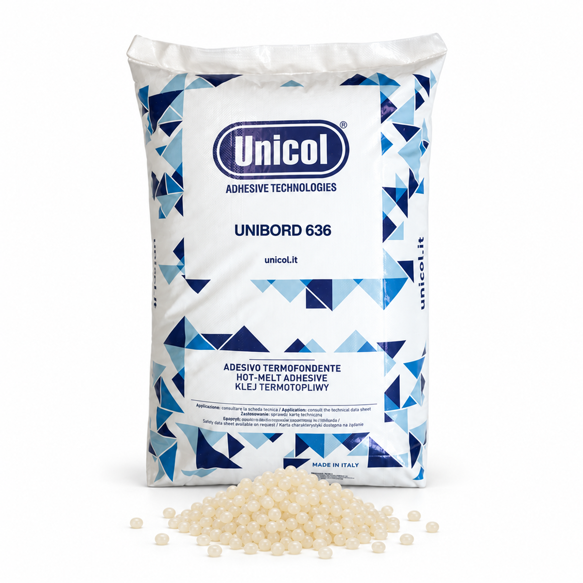 Unicol EVA Hot Melt Adhesive Pellets for Edgebanding in Natural UNIBORD 636 - Suits 5-8m / Min. Edgebanding Speeds & Virutex Portable Edgebanders